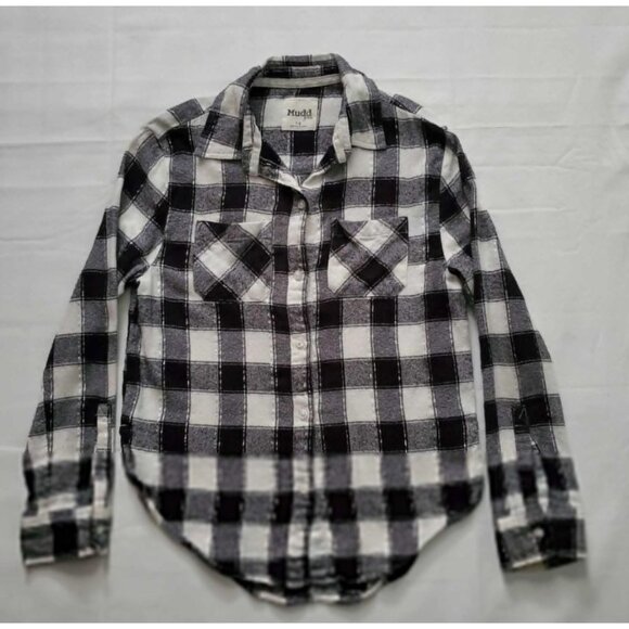 Mudd Girl’s Black And White Plaid Button Down Long Sleeve Shirt Size 7-8 - Picture 3 of 11